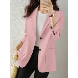 Solid Button Front Pocket Lapel Long Sleeve Blazer Solid Button Front Pocket Lapel Long Sleeve Blazer