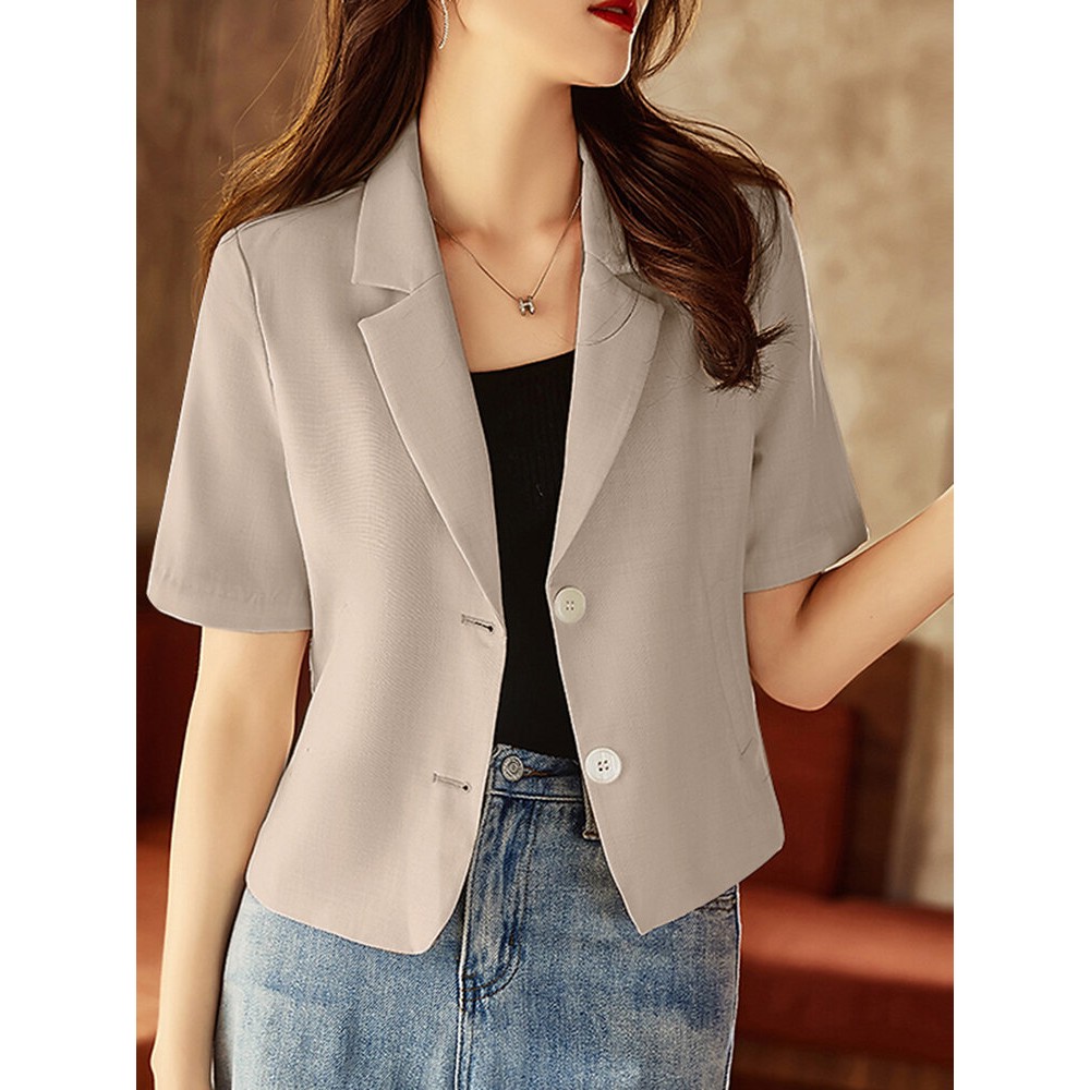 Solid Short Sleeve Lapel Casual Button Blazer