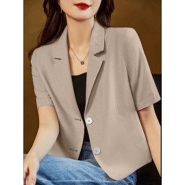 Solid Short Sleeve Lapel Casual Button Blazer