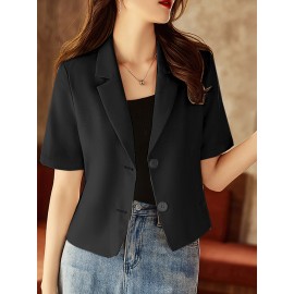 Solid Short Sleeve Lapel Casual Button Blazer