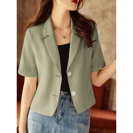 Solid Short Sleeve Lapel Casual Button Blazer