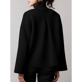 Women Solid Collarless Button Front Casual Long Sleeve Jacket