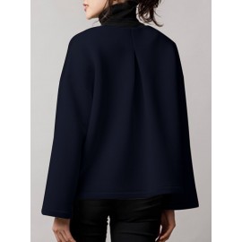 Women Solid Collarless Button Front Casual Long Sleeve Jacket