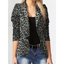 Leopard Print Long Sleeves Button Lapel Jacket Suit with Shoulder Pad Leopard Print Long Sleeves Button Lapel Jacket Suit with Shoulder Pad