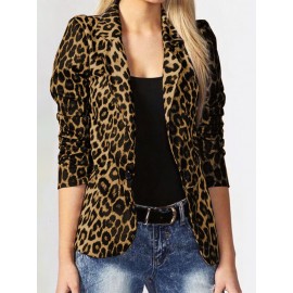 Leopard Print Long Sleeves Button Lapel Jacket Suit with Shoulder Pad Leopard Print Long Sleeves Button Lapel Jacket Suit with Shoulder Pad