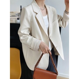 Solid Pocket Button Front Lapel Long Sleeve Blazer