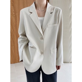 Solid Pocket Button Front Lapel Long Sleeve Blazer