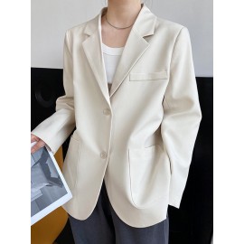 Solid Pocket Button Front Lapel Long Sleeve Blazer