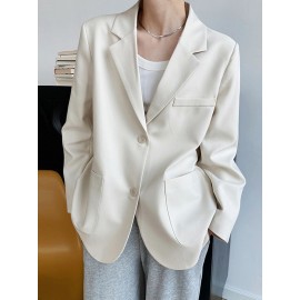 Solid Pocket Button Front Lapel Long Sleeve Blazer