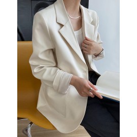 Solid Pocket Button Front Lapel Long Sleeve Blazer