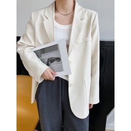 Solid Pocket Button Front Lapel Long Sleeve Blazer