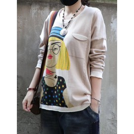 Cartoon Retro Printed O-neck Long Sleeve Sweater Cartoon Retro Printed O-neck Long Sleeve Sweater