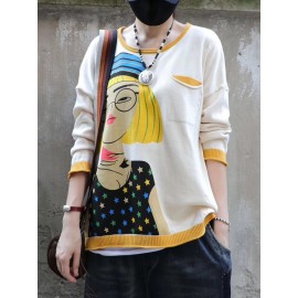 Cartoon Retro Printed O-neck Long Sleeve Sweater Cartoon Retro Printed O-neck Long Sleeve Sweater