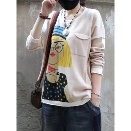 Cartoon Retro Printed O-neck Long Sleeve Sweater Cartoon Retro Printed O-neck Long Sleeve Sweater