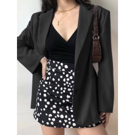 Solid Long Sleeve Pocket Button Front Lapel Blazer