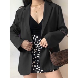 Solid Long Sleeve Pocket Button Front Lapel Blazer