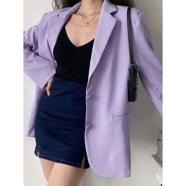 Solid Long Sleeve Pocket Button Front Lapel Blazer
