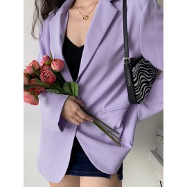 Solid Long Sleeve Pocket Button Front Lapel Blazer