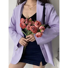 Solid Long Sleeve Pocket Button Front Lapel Blazer