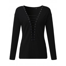 Criss-Cross Long Sleeve V-neck Blouses