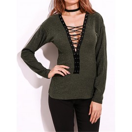 Criss-Cross Long Sleeve V-neck Blouses