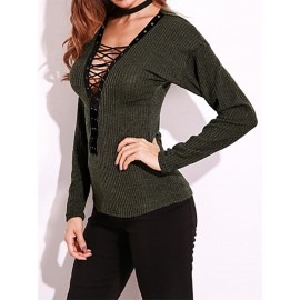 Criss-Cross Long Sleeve V-neck Blouses