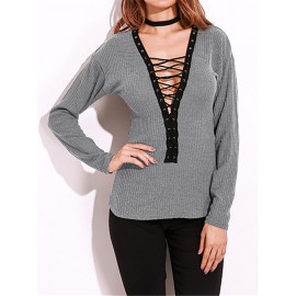 Criss-Cross Long Sleeve V-neck Blouses