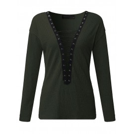 Criss-Cross Long Sleeve V-neck Blouses