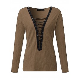 Criss-Cross Long Sleeve V-neck Blouses