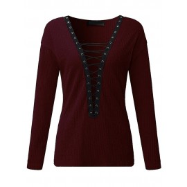 Criss-Cross Long Sleeve V-neck Blouses