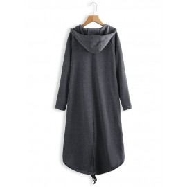 Women Zipper Long Sleeve Irregular Hem Hooded Coat
