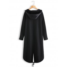Women Zipper Long Sleeve Irregular Hem Hooded Coat