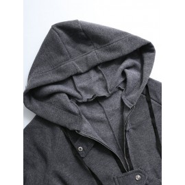 Women Zipper Long Sleeve Irregular Hem Hooded Coat