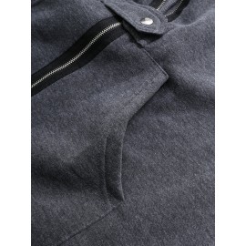 Women Zipper Long Sleeve Irregular Hem Hooded Coat