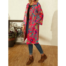 Floral Printed Long Sleeve Turn-down Collar Coat For Women