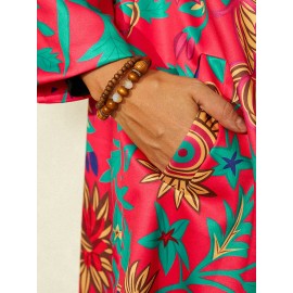 Floral Printed Long Sleeve Turn-down Collar Coat For Women