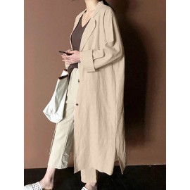 Solid Slit Hem Pocket Long Sleeve Lapel Loose Jacket