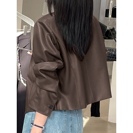 Solid Button Front Long Sleeve Crew Neck Jacket Solid Button Front Long Sleeve Crew Neck Jacket