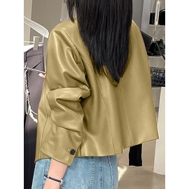 Solid Button Front Long Sleeve Crew Neck Jacket Solid Button Front Long Sleeve Crew Neck Jacket