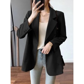 Solid Pocket Button Lapel Long Sleeve Blazer For Women