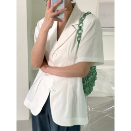 Solid Button Front Lapel Short Sleeve Casual Blazer Solid Button Front Lapel Short Sleeve Casual Blazer