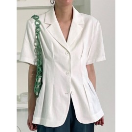 Solid Button Front Lapel Short Sleeve Casual Blazer Solid Button Front Lapel Short Sleeve Casual Blazer