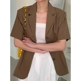 Solid Button Front Lapel Short Sleeve Casual Blazer Solid Button Front Lapel Short Sleeve Casual Blazer