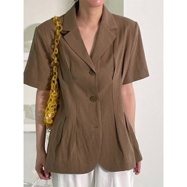 Solid Button Front Lapel Short Sleeve Casual Blazer Solid Button Front Lapel Short Sleeve Casual Blazer