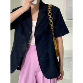 Solid Button Front Lapel Short Sleeve Casual Blazer Solid Button Front Lapel Short Sleeve Casual Blazer