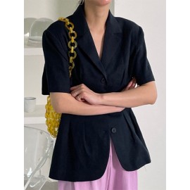 Solid Button Front Lapel Short Sleeve Casual Blazer Solid Button Front Lapel Short Sleeve Casual Blazer