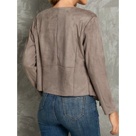 Solid Lapel Long Sleeve Faux Suede Women Jacket