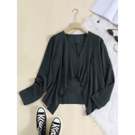 Solid Lapel Long Sleeve Faux Suede Women Jacket
