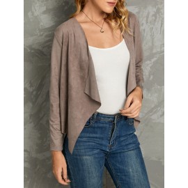 Solid Lapel Long Sleeve Faux Suede Women Jacket