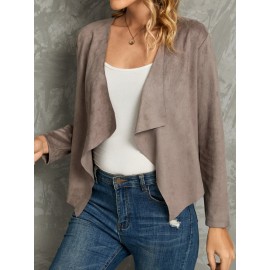 Solid Lapel Long Sleeve Faux Suede Women Jacket